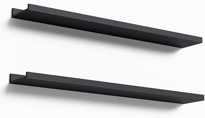 Boswillon Floating Shelves Set of 2, Long Wall Shelf with Lip, 36in, Black | Display Ledge Shelf for Room Wall, Wall Decor Shelves for Bathroom, Living Room, Bedroom, Kitchen, Nursery Room, Modern, Wood