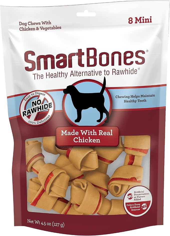 Smartbones Mini Bones Rawhide-Free Dog Treat, Real Chicken, 8 Count | Easy To Digest Chew, No Artificial Preservatives or Flavors, Vitamin & Mineral Enriched, Maintains Healthy Teeth, Small Dogs
