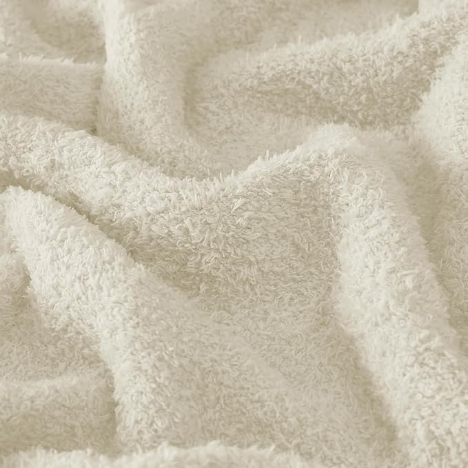 Super Soft Knit Throw Blanket Throw Size Beige - Lightweight Plush Fuzzy Fluffy Warm Cozy Blankets and Throws for Sofa Bed All Season Use, 50x60 inches