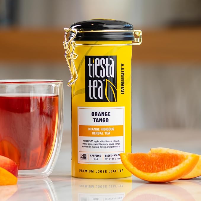 Tiesta Tea - Orange Tango, Loose Leaf, Orange Hibiscus Herbal Tea, Premium Non-Caffeinated Fruit Blend, Makes Hot or Iced & Up to 50 Cups, 4oz Refillable Tin