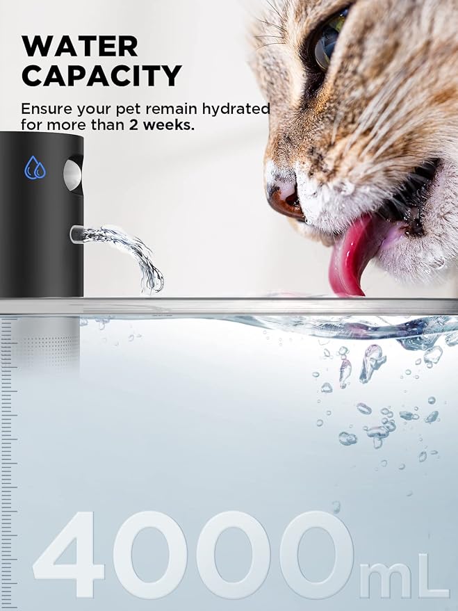 Cordless Cat Water Fountain, Battery Operated, 4L/135fl oz Stainless Steel Pet Water Fountain for Cats Dogs with Motion Sensor, Ultra Quiet Cat Drinking Fountain with 6 Filters (YPD-C004S)