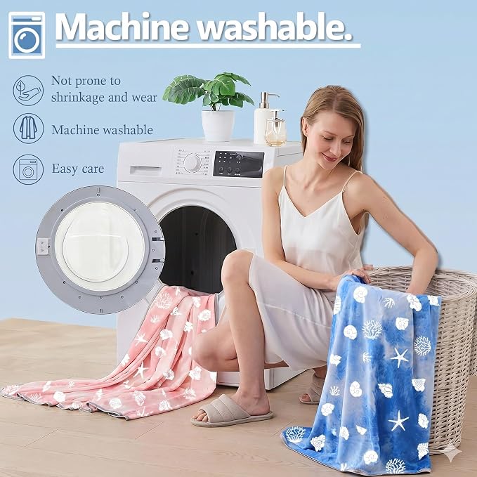 Cooling Blanket Queen Size (90"x90"), Double Sided Ice Cold Blanket for Hot Sleepers, Transfer Heat to Keep Cool, Soft Lightweight for Night Sweats, Bed & Couch, Ocean Design