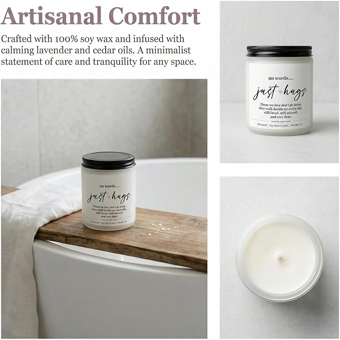 Scented Candle, Sympathy Gifts for Loss of Loved One, Memorial Gifts - No Words Just Hugs -7oz Lavender Scented Soy Wax Candle, Bereavement, Grief, Think of You, Miscarriage, Get Well Candle for Women