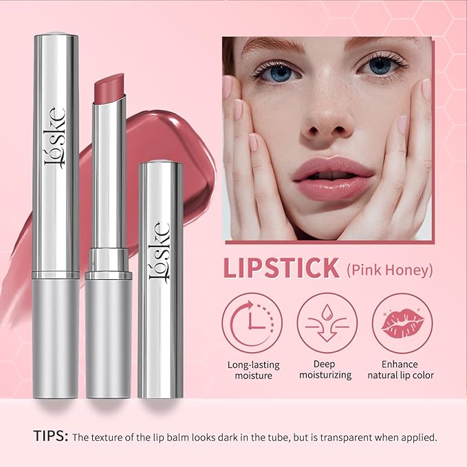 Honey Lipstick, Moisturizing Natural Lip Color, Hydrating Long Lasting Glossy Finish with Honey for Smooth Soft Lips, Smooth Application, Daily Wear (2PCS Pink)