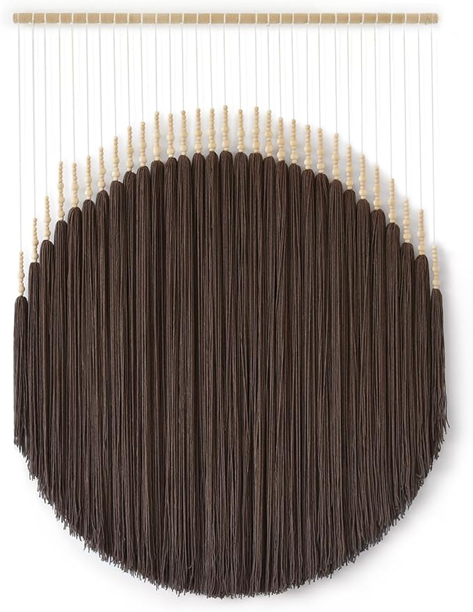 Macrame Wall Hanging Brown Geometric Art Beaded HandmadeTassel 39"W*45"L | Boho Wall Art, Handmade Wall Hanging, Modern Decor, Dorm Room Style, Living Room Accent, Office Decoration, Round Wall Art