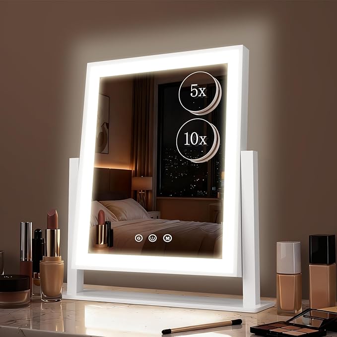 DECADENCE Makeup Mirror, 14’’ LED Vanity Mirror with Lights Detachable 10X/5X Magnification, 3 Color Lighting Modes,Smart Touch Control,360°Rotation Tabletop Make Up Mirror for Bedroom Bathroom