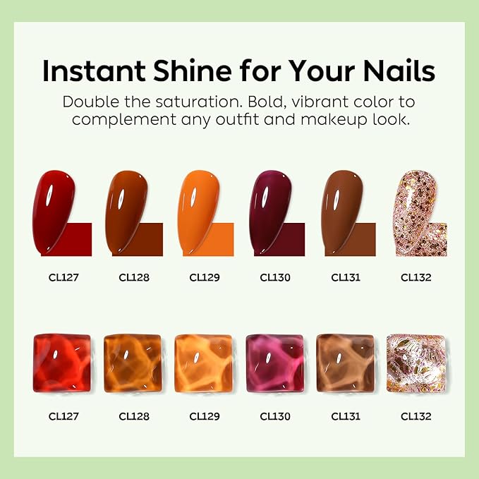 Luxbon 6 pcs Gel Nail Polish Set - Fall Color Set Long Lasting Autumn Gel Polish, uv led Soak Off Nail Art Designs Manicure Kit 022