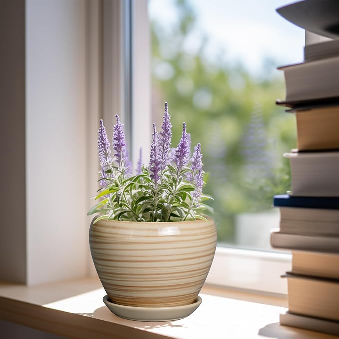 Ceramicfor 6 Inch Plant Pot Ceramic - Decorative Planter for Indoor Plants Succulent Pot with Drainage Hole and Saucer Round Planter Outdoor Flower Pot for House Patio Yellow