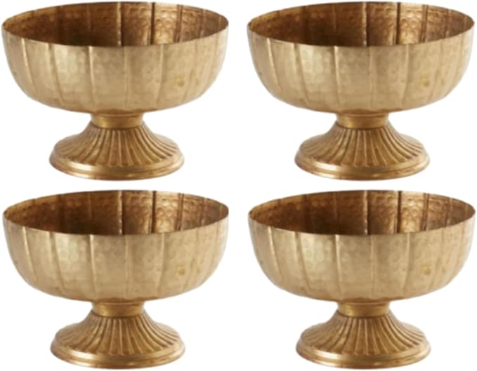 4 Pcs Distressed Gold Compote Vase, 8" Wide Pedestal | Vintage Pedestal Bowl for Wedding Centerpieces, Antique Urn Planter Style, Anniversary Parties, Indoor Outdoor Summer Events