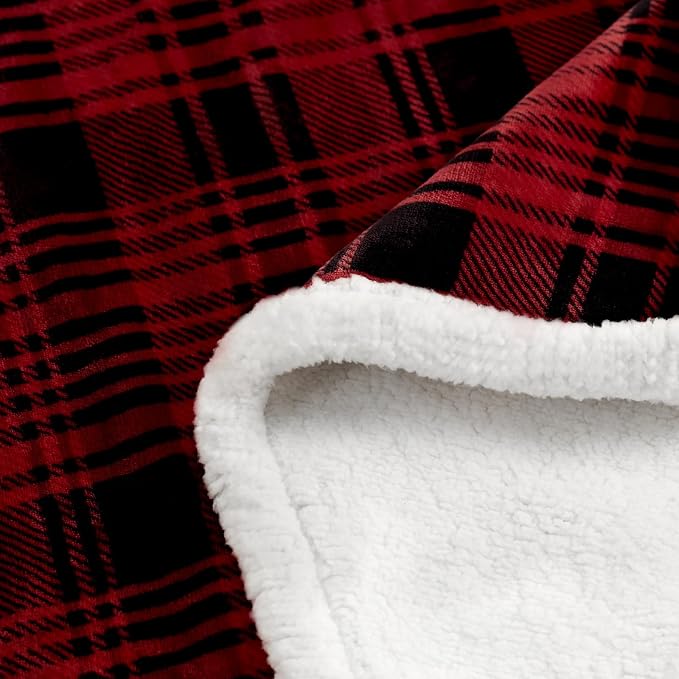 Sherpa Plaid Throw Blanket(60" X 70", Plaid Red), Fuzzy Fluffy Cozy Soft Blanket, Fleece Flannel Plush Twin Size Microfiber Blanket for Couch Bed Sofa