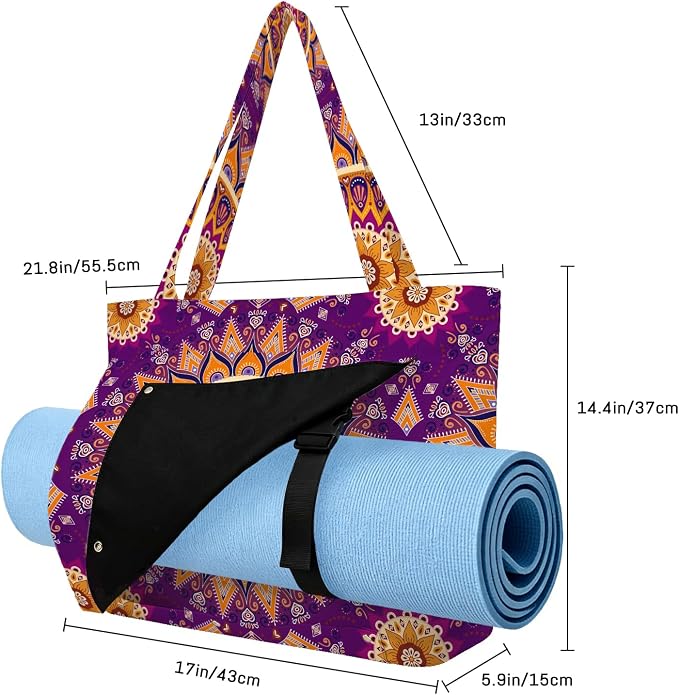 Mandala Yoga Mat Bag Large Yoga Bags and Carrier Fits All Your Stuff Yoga Tote Bags with Zipper Pocket Pilates Bag