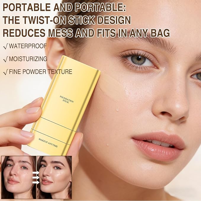 Luminous Dual-Ended Concealer Foundation Stick,Korean 3-in-1 Foundation Stick with Concealer & Brush,Double Head Foundations Make up Sticks,Full Coverage Korean Makeup Skin Tint(#03 Natural Color)