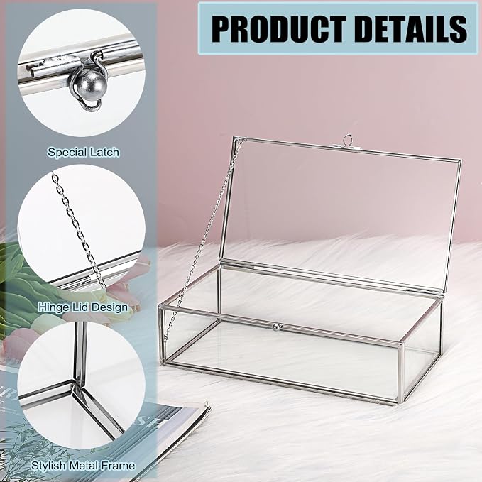 Hipiwe Glass Keepsake Display Box Large Clear Jewelry Lidded Boxes with Lid | Decorative Glass Boxes Rectangle Display Organizer for Trinket Perfume Collection - Gift for Birthday Anniversaries
