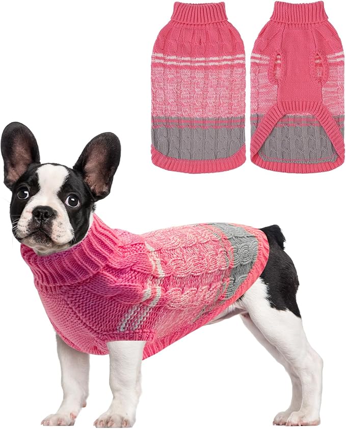 Mihachi Dog & Cat Sweaters for Small & Large Pets, Girl & Boy Pink Turtleneck Dog Coat, Soft & Warm Pullover Clothes & Costume with Leash Hole, Cold Weather Gear