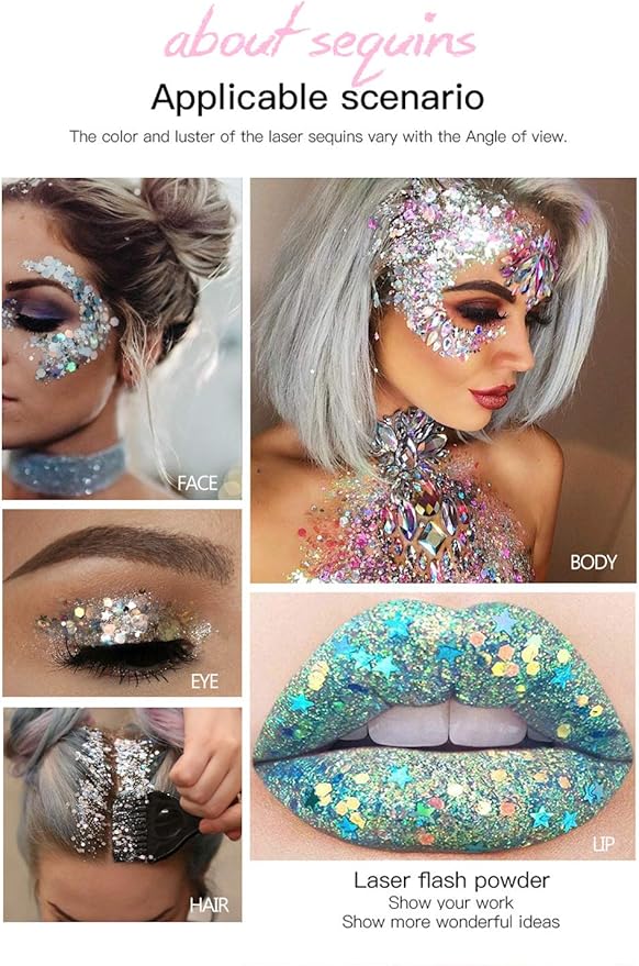 Gold Body Glitter Stick, Holographic Sparkling Neon Outfit Singer Concert Music Rave Festival Party Accessories Hair and Face Glitter Gel.
