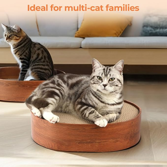 Oval Cat Scratcher Bed 16 in, 3 Reversible Cardboard Scratch Pads for Cats | Cat Scratching Board, Corrugated Cardboard Inserts, Double-Sided Use, Bowl Shape, Furniture Protection, Indoor Floor Use