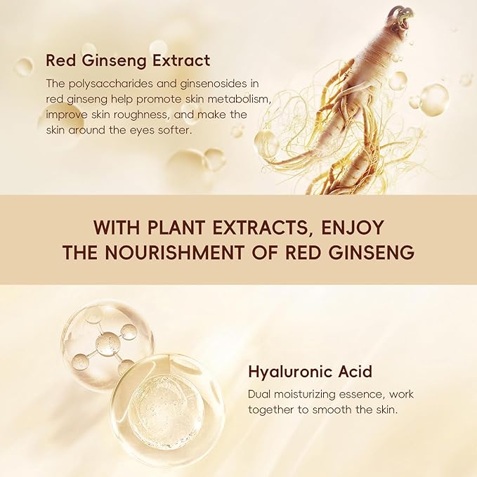 Rice Eye Cream, Moisturizing Eye Roller with Rice Ginseng Extract, Smooth Light Weight Fast Absorption Non-sticky Reduces Fine Lines Puffiness Bags & Dark Circles