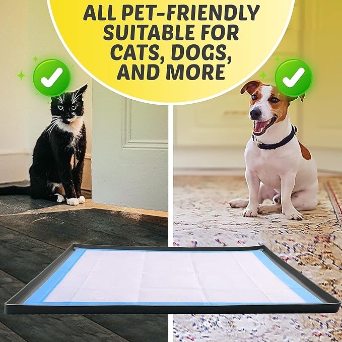 Dog Pee Pad Holder Tray Fits for 28” x 23” Pee Pads - 2 Pack - Grey | Corner Lock Holes, Raised Edges, Non-Spill, Easy to Clean Silicone Dog Potty Tray Holder, For Indoor Floor Protection