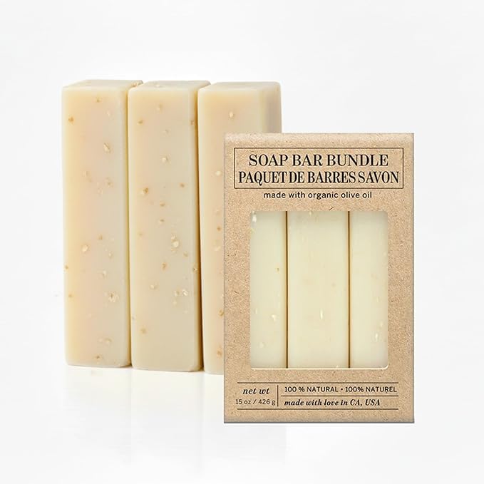Olivia Care Exfoliating Bar Soap Pack by – 100% Natural & Organic - Infused with Shea Butter & Oats - Deep Clean, Refreshing, Moisturizing & Hydrating - Triple-Milled - X 5 OZ Oatmeal Shea Butter 3 Count (Pack of 3)
