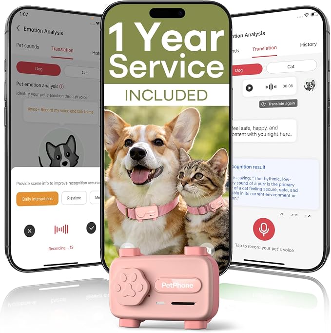 AI-Powered Smartphone for Pets, Support Emotion Detection, 2-Way PetChat | Family&Social Network, Live Geofencing Virtual Fence, Activity Monitor, Play Music, Global Tracking Pet GPS Tracker