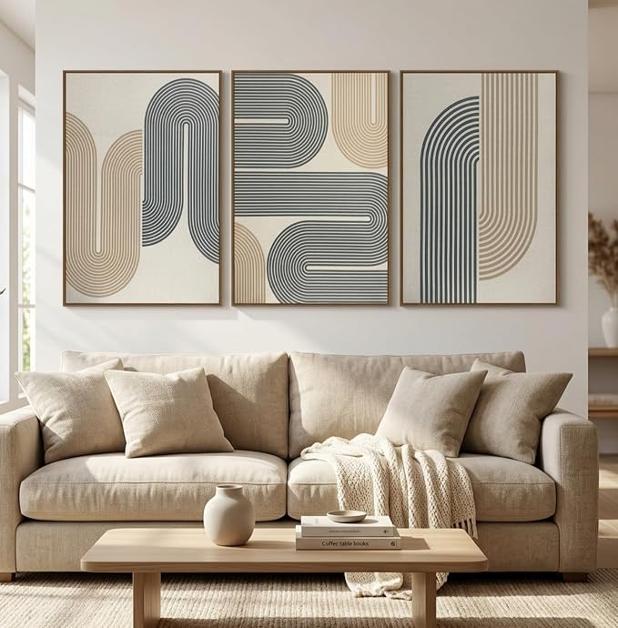 SAFERRYHOME Boho Abstract Textured Wall Art, 3D Neutral Fabric, 24"x36"x3 | Large Framed Prints Wall Decor, Modern Minimalist Earth Tone Artwork, Black Brown Linen Painting for Home, Office,Living Room