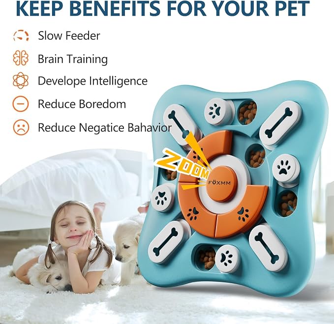 FOXMM Interactive Dog Treat Puzzle Toys for IQ Training&Mental Stimulating | Fun Slow Feeder,Large Medium Small Dogs Enrichment Toys with Squeak Design,Ideal Gifts for Puppies,Cats,Dogs