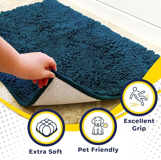 Muddy Mat® | Super Water Absorbent Door Mat Indoor, Microfiber Quick Dry Chenille Entryway Rug,Slip Resistant Front Door Mat,Indoor Mats for Entryway,Machine Washable Pet Rug, Atlantic Blue 20" x 30"