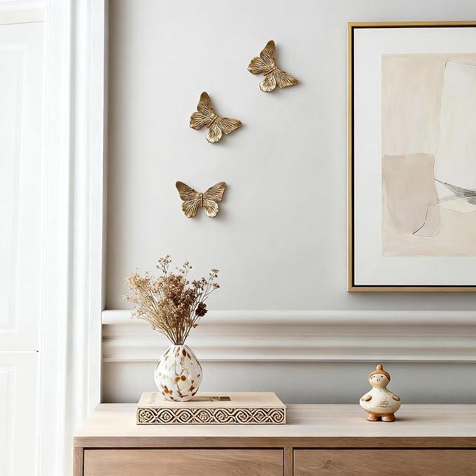 GUSFREUD 3D Butterfly Wall Decor Set – Resin Wall Decor for Living Room, Bedroom, Bathroom, Dining Room, Outdoor and Gallery Walls - Antique Copper - Set of 3