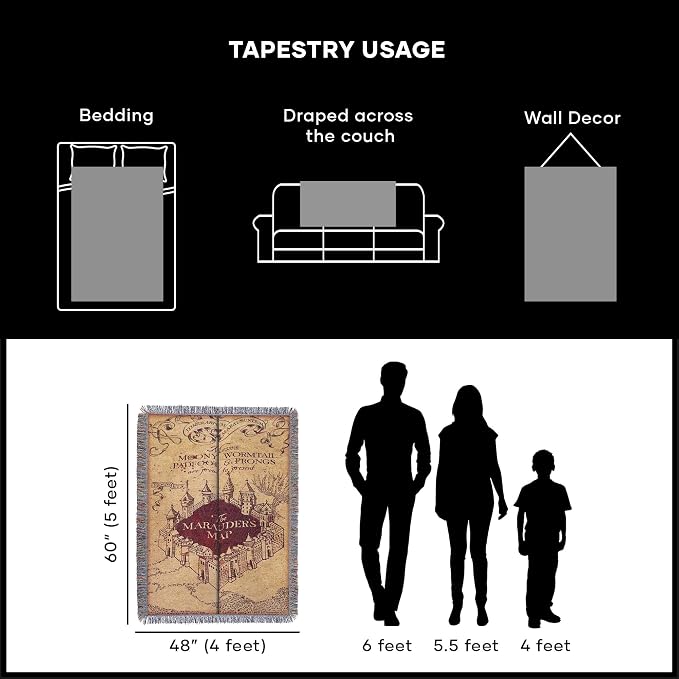 Northwest Harry Potter Woven Tapestry Throw Blanket, Designer Home Décor, Modern, Unique Gift, 48" x 60", Marauder's Map