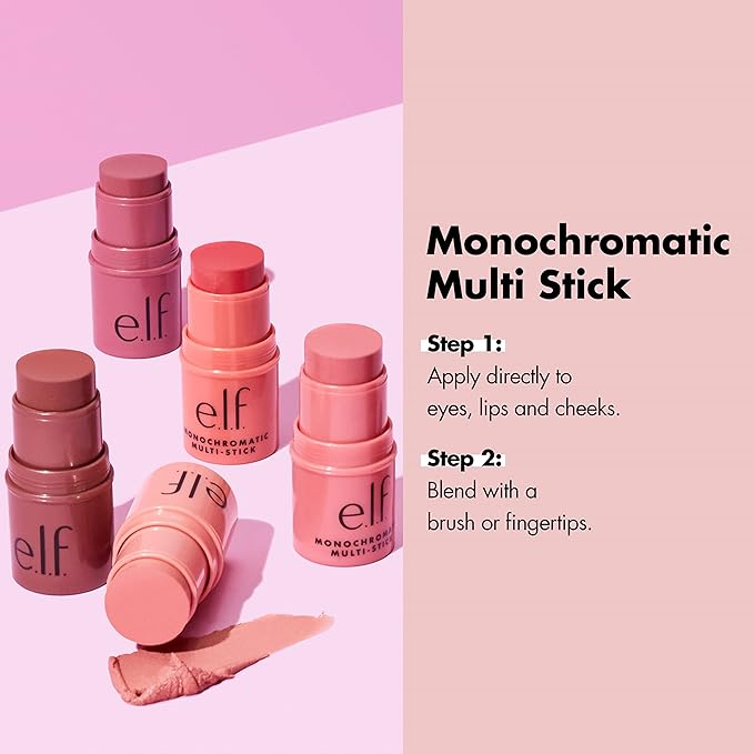 e.l.f. Monochromatic Multi Stick, Travel-Sized Luxuriously Creamy & Blendable Color For Eyes, Lips & Cheeks, Vegan & Cruelty-Free, Luminous Berry, 0.17 Oz