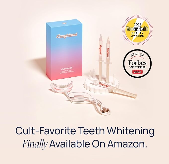 Laughland Sensitive Teeth Whitening Kit, Phone-Powered LED Mouthpiece & 3 Whitening Gel Syringes, Sodium Bicarbonate, Aloe Vera & Mint, Gentle Formula, at-Home Dental Care, 6+ Treatments