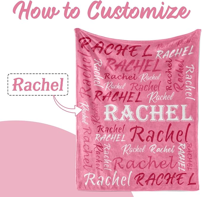Personalized Pink Theme Fleece Throw Blanket, Soft Flannel, Custom Name for Men, Women, Kids, Birthday, Christmas, Valentines Day