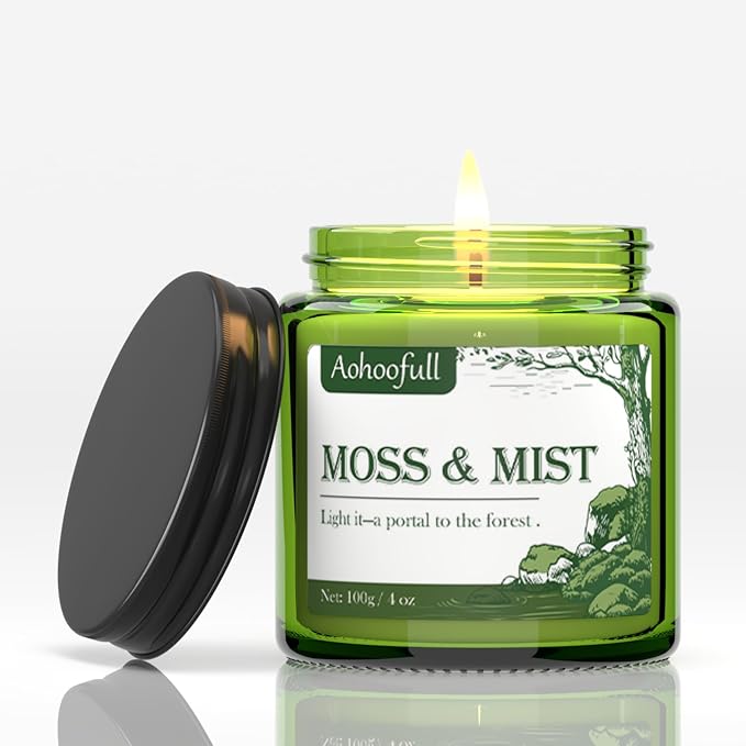 Soy Candles for Home Scented,Fall Candle 4oz 20 Hours Burn Moss & Mist Aromatherapy Candle Gift for Stress Relief, Meditation, Yoga, Relaxing SPA, Reusable Jar for Women Men