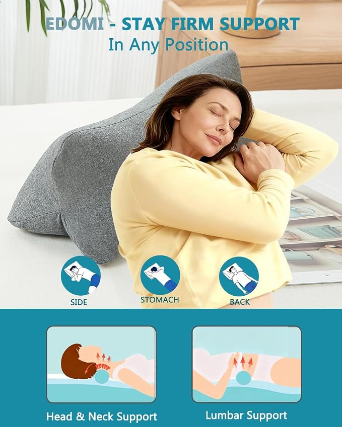 Adjustable Buckwheat Hull Cervical Pillow – Neck Lumbar Support Roll for Sleeping and Bed, Small Firm Pillow with Washable Cover 15.7"x5.9", Gray
