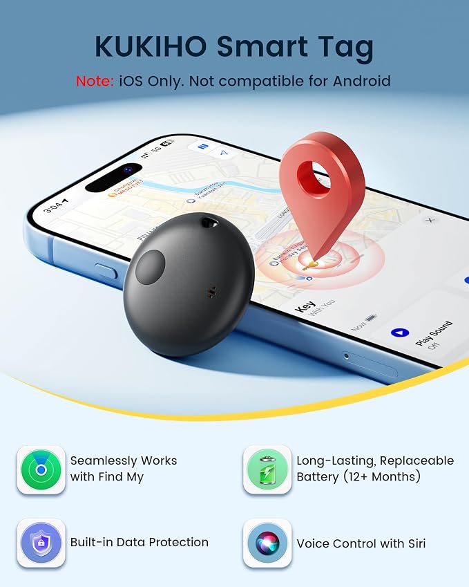 Air Tracker Tags-4 Pack, Smart Bluetooth Tracker Works with Apple Find My (iOS Only), Item Finder Key Finder with Replaceable Battery, Tracker Tag Locator for Keys, Luggage, FireWire Port Card (Black)