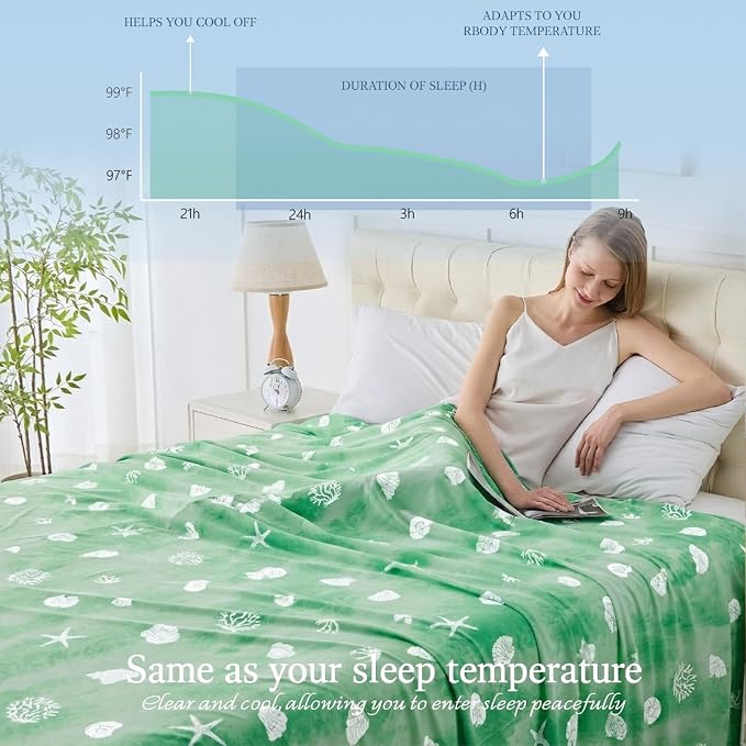 Cooling Blanket King Size (90"x108"), Double Sided Ice Cold Blanket for Hot Sleepers, Transfer Heat to Keep Cool, Soft Lightweight for Night Sweats, Bed & Couch, Ocean Design