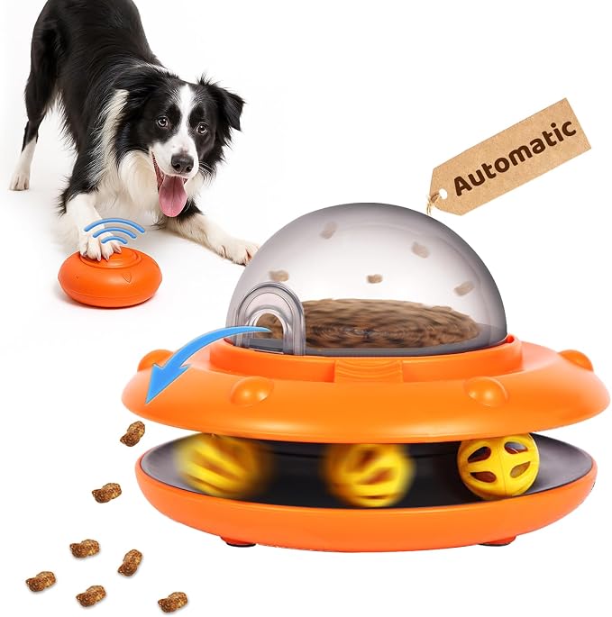 Interactive Dog Ball Track Toys Automatic Treat Puzzle | Food Dispensing with Remote Control, Rechargeable Electronic Slow Feeder, Pets Enrichment, IQ Training Gift