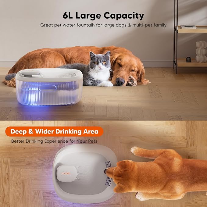 WOPET Dog Water Fountain for Large Dogs, 6L/205oz/1.6Gal Automatic Dog and Cat Water Fountain, Pet Water Dispenser with 6 Filters, Ultra-Quiet Pump, Great for Large Dogs Cats and Multi-Pet Home