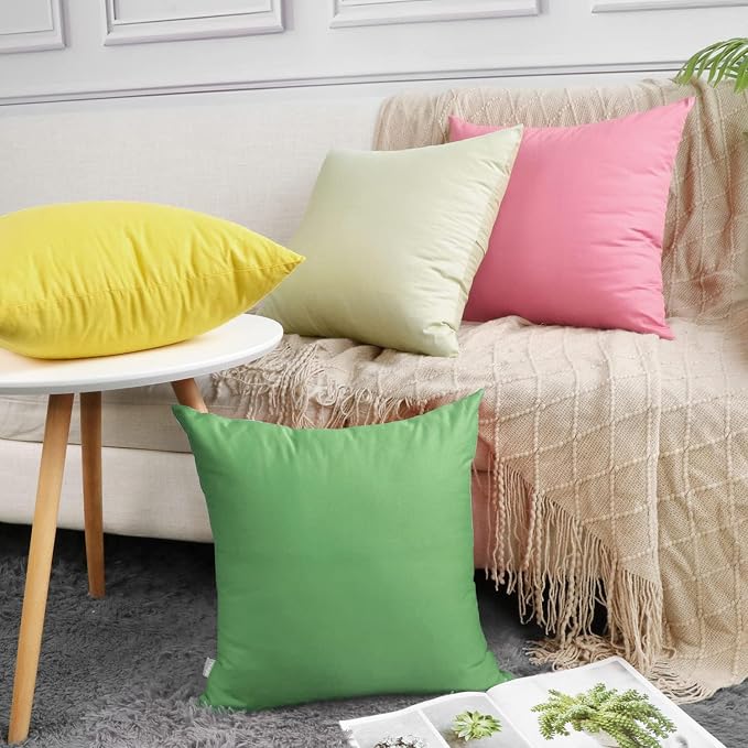 Thmyo 4-Pack 100% Cotton Comfortable Solid Decorative Throw Pillow Case, Square Cushion Cover Pillowcase Sublimation Blank Pillow Covers DIY Throw Pillowcase for Couch(18x18 inch/ 45x45cm,Sage Green)