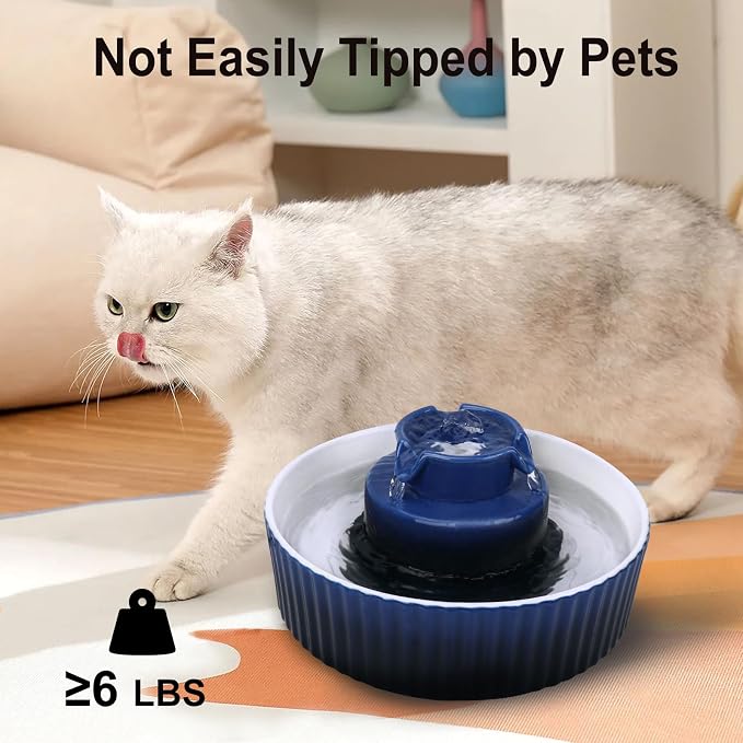 Lawfery Ceramic Cat Water Fountain, 2.1L/71oz Cupcake Pet Fountain | 3 Carbon Filters, 2 Quiet Pumps, Heavy Ceramic Body, and 360° Drinking Area, Drinking Bowl for Indoor Cats and Small Dogs