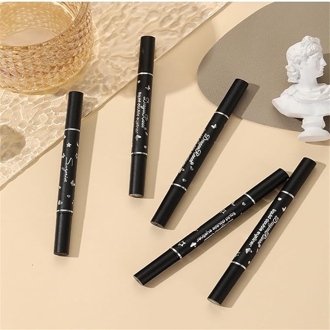 5Pcs Double-headed Liquid Eyeliner Stamp Pencil Set, Winged Eye-liner Pen, Long-lasting Black Tattoo Eye-liner delineador de ojos (Heart/Flower/Star/Butterfly/Cone) Shape Eye Liner Pencil for Women