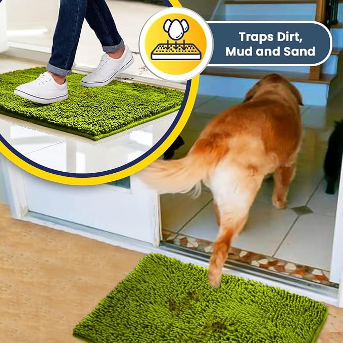 Muddy Mat® | Super Water Absorbent Door Mat Indoor, Microfiber Quick Dry Chenille Entryway Rug,Slip Resistant Front Door Mat,Indoor Mats for Entryway,Machine Washable Pet Rug, Spring Green 24" x 96"