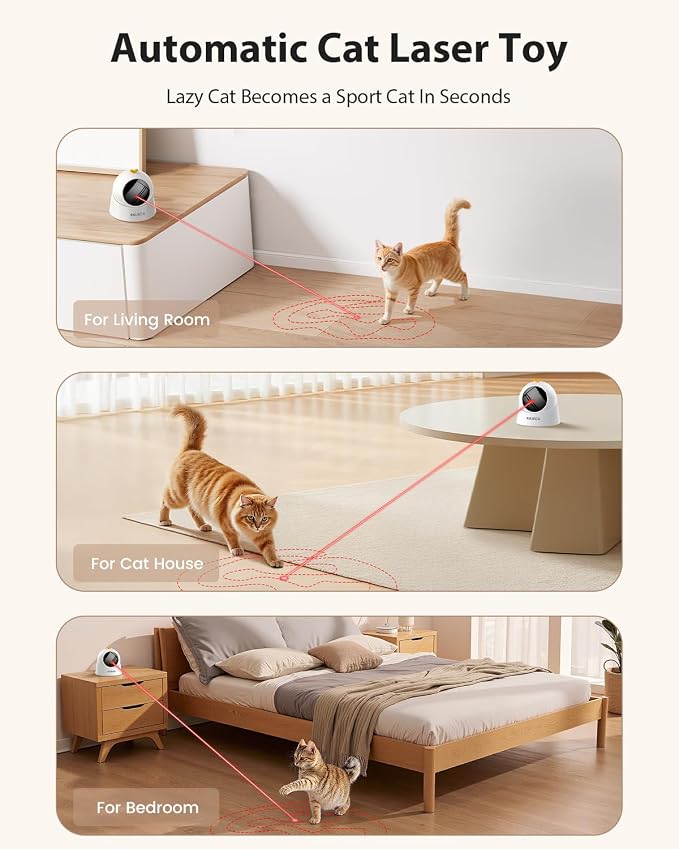 ROJECO Auto Laser Cat Toys for Indoor Cats,Upgraded Interactive Cat Toy with Magnetic Base,3 Speed Modes & Auto Sleep,Rechargeable Interactive Cat Toys for Bored Indoor