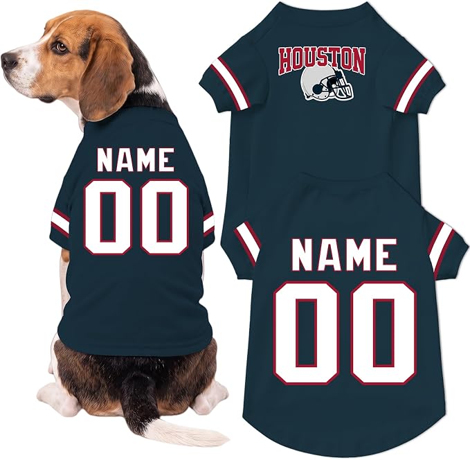Houston Dog Clothes Personalized Pet Jersey T-Shirt Custom Name Number