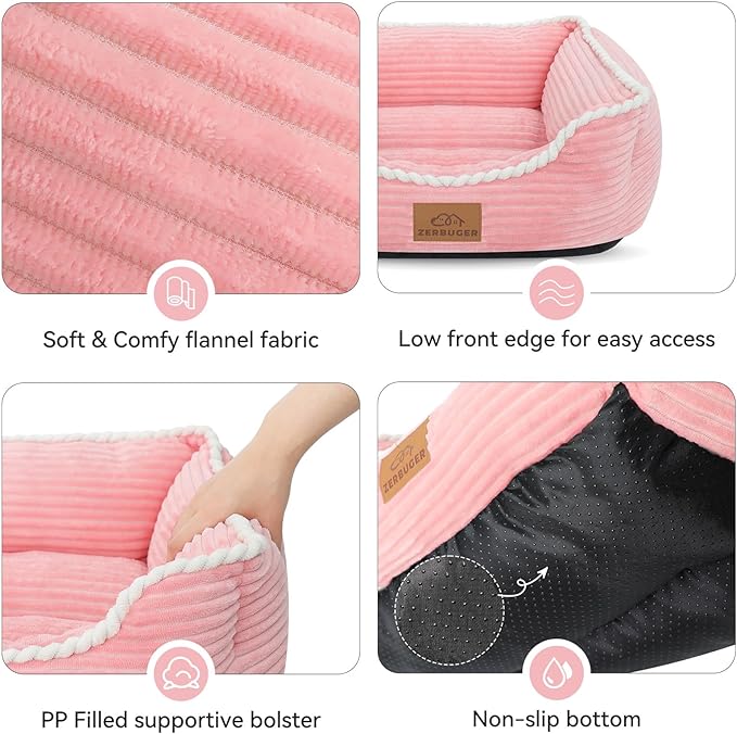 Zerbuger 20in Pink Rectangle Cat Dog Bed Machine Washable Sleeping Sofa | for Large Medium Small Pets Indoor Outdoor, Non-Slip Bottom Soft Puppy Bed Durable Orthopedic Calming Pet Cuddler
