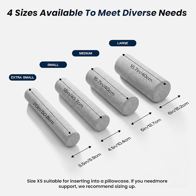 Neck Roll Pillow, Memory Foam Neck Support Pillows, Round Neck Pillows, Cylinder Bolster Pillows for Bed, Couch, and Yoga, Removable Washable Cover,18 * 4 * 4 inch (Small,Grey)