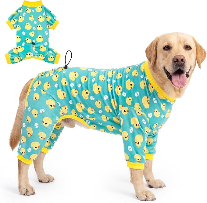 XPUDAC Dog Pajamas for Medium Large Breeds, Velvet Dog Recovery Suit, 6XL | Stretchy, Soft, Duck Patten, Adjustable, Warm, Breathable, Sleepwear, Post Surgery, Anti-Shedding, All Seasons
