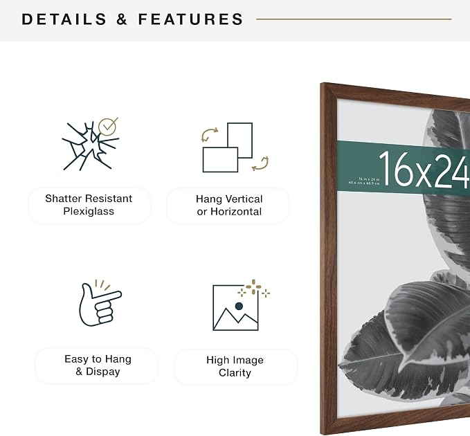 MCS Studio Gallery 16x24 Poster Frame Walnut Woodgrain Engineered Wood, Vertical & Horizontal Wall Hanging Large Picture Frame for Photos, Posters & Art Prints (1-Pack)