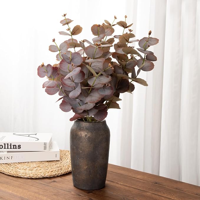 Briful Rustic Vintage Ceramic Vase, 9.06'' Farmhouse Table Decor with Wide Mouth, Large Decorative Vase for Home Decor, Living Room, Entryway & Shelf Styling, Brown