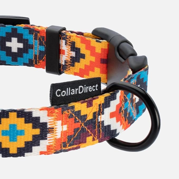 CollarDirect Aztec Dog Collar Adjustable Nylon Tribal Pattern Geometric Pet Collars for Dogs Small Medium Large Puppy (Aztec Sunset, Neck Fit 18"-26"